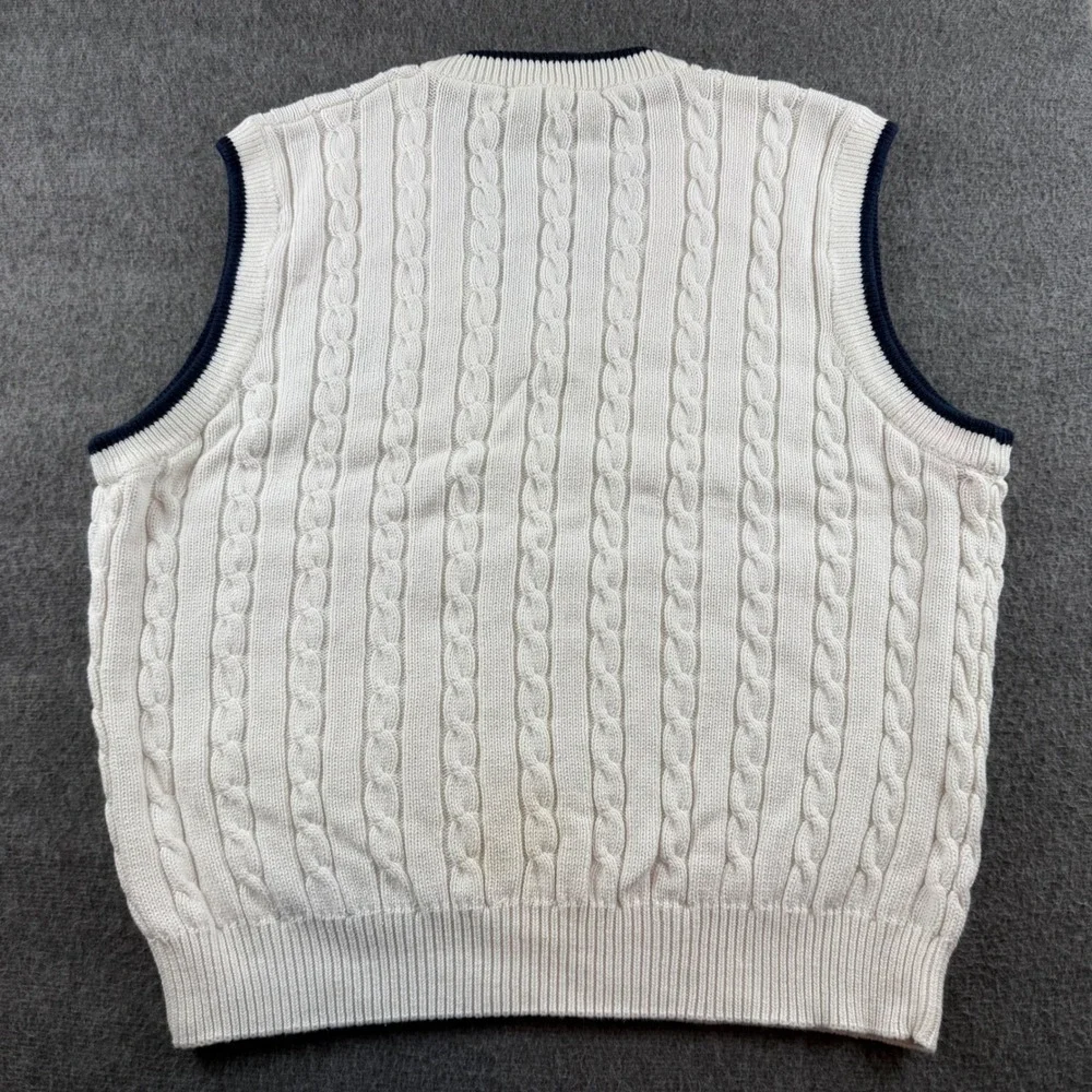Izod‎ Club Sweater Vest Mens XL Cream Cable Knit Cotton Brick Landing Plantation